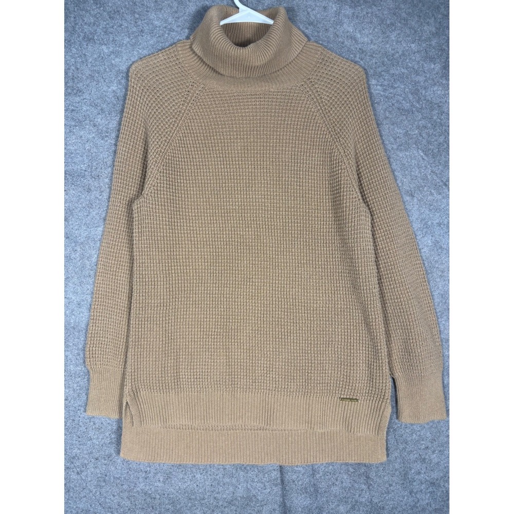 Michael Kors Womens Waffle Knit Turtleneck Sweater Camel Tan Tunic QF98L M